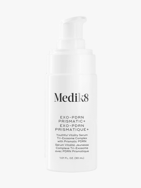 Medik8 Exo-PDRN Prismatic+ & Pro Concentrate in branded bottle component on a light gray background