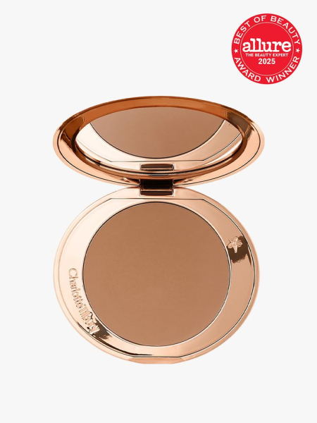 Charlotte Tilbury Airbrush Bronzer in branded component with the best of beauty 2025 seal in the top right corner on a light gray background
