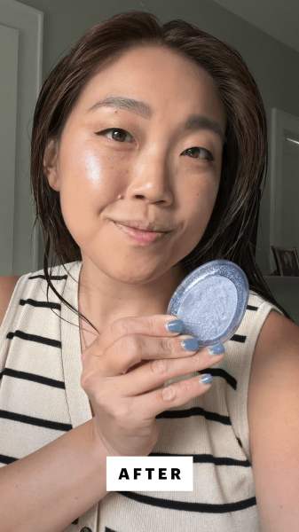 Lee after applying the Fwee Glitz Stone Highlighter